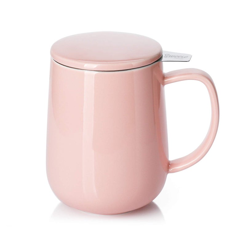Sweese 20 OZ Porcelain Tea Mug with Infuser and Lid, Loose Leaf Tea Cup, Gifts for Tea Lover - Pink - Image 1